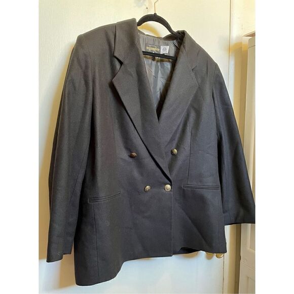 🔴 Vintage Requirements 100% Oversized Wool Blazer Black gold buttons size 18 - Picture 4 of 13
